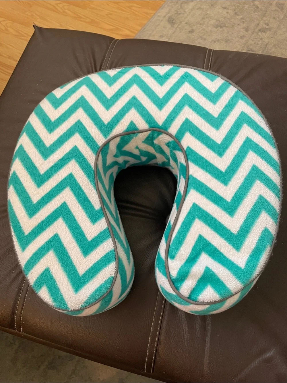 Chevron Plush Neck Pillow - Turquoise & White Travel Comfort